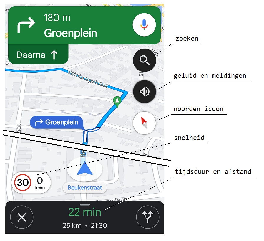 Google Maps navigatie start